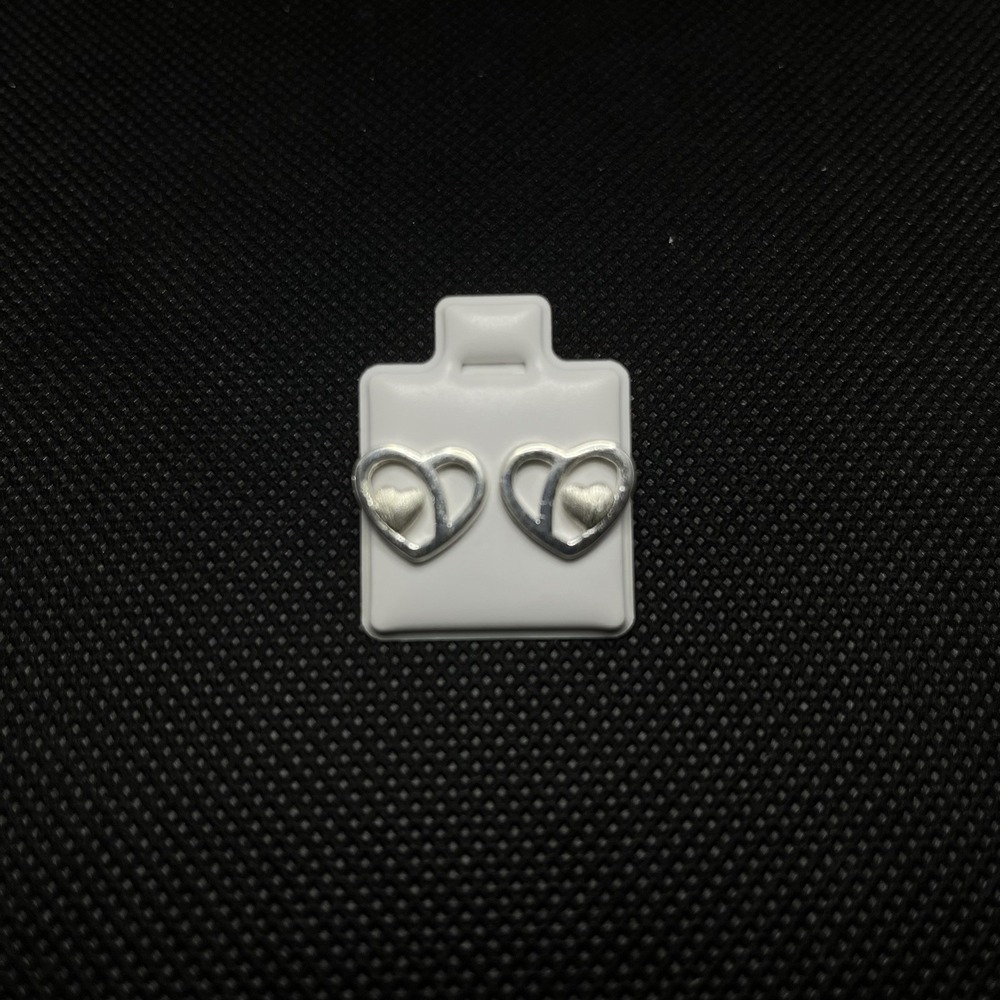Pendientes de Botón Doble Corazón en Plata 925
